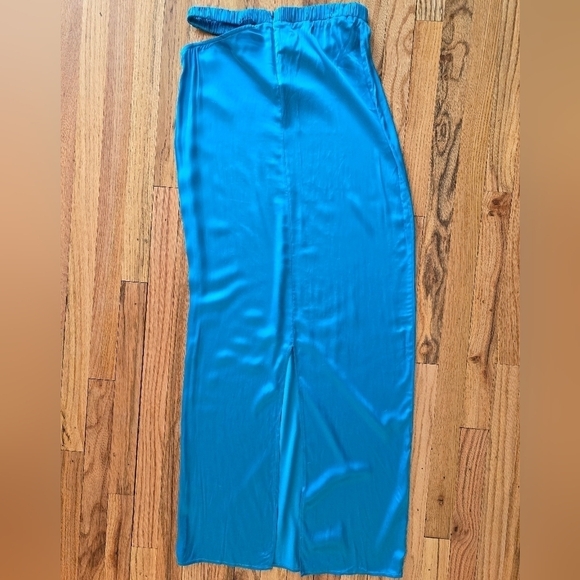 Camila Coelho Lilly Maxi Skirt In Aqua Satin Size Small Cutout Hip Back Slit - Picture 3 of 8